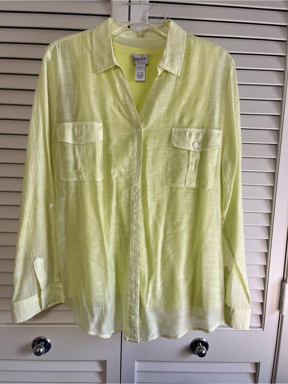 Chico's Pale Lime Sheer Button-Front Shirt and Matching Knit Tank